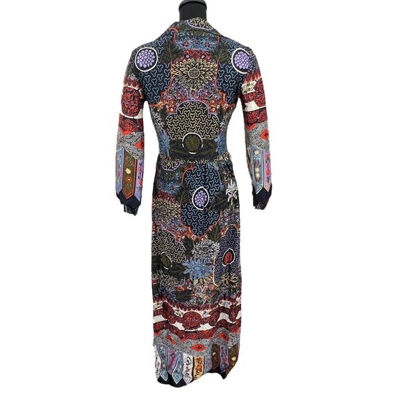 Vintage 70s Georgia Griffin Polyester Multi Print Maxi Hostess Dress Sm/ Med - Picture 2 of 7